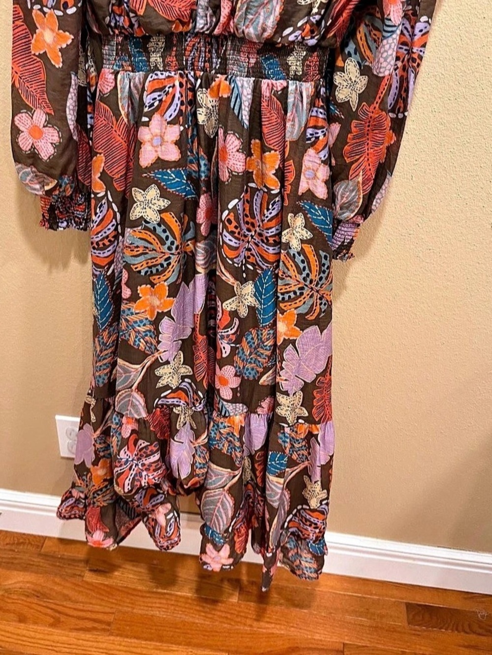 Anthropologie Fate Fall Brown Floral Print Maxi Dress Large - Picture 7 of 12
